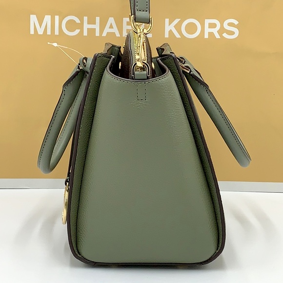 MICHAEL KORS DARIA LARGE SATCHEL ARMY GREEN COLOR/BROWN SIGNATURE - Picture 6 of 15